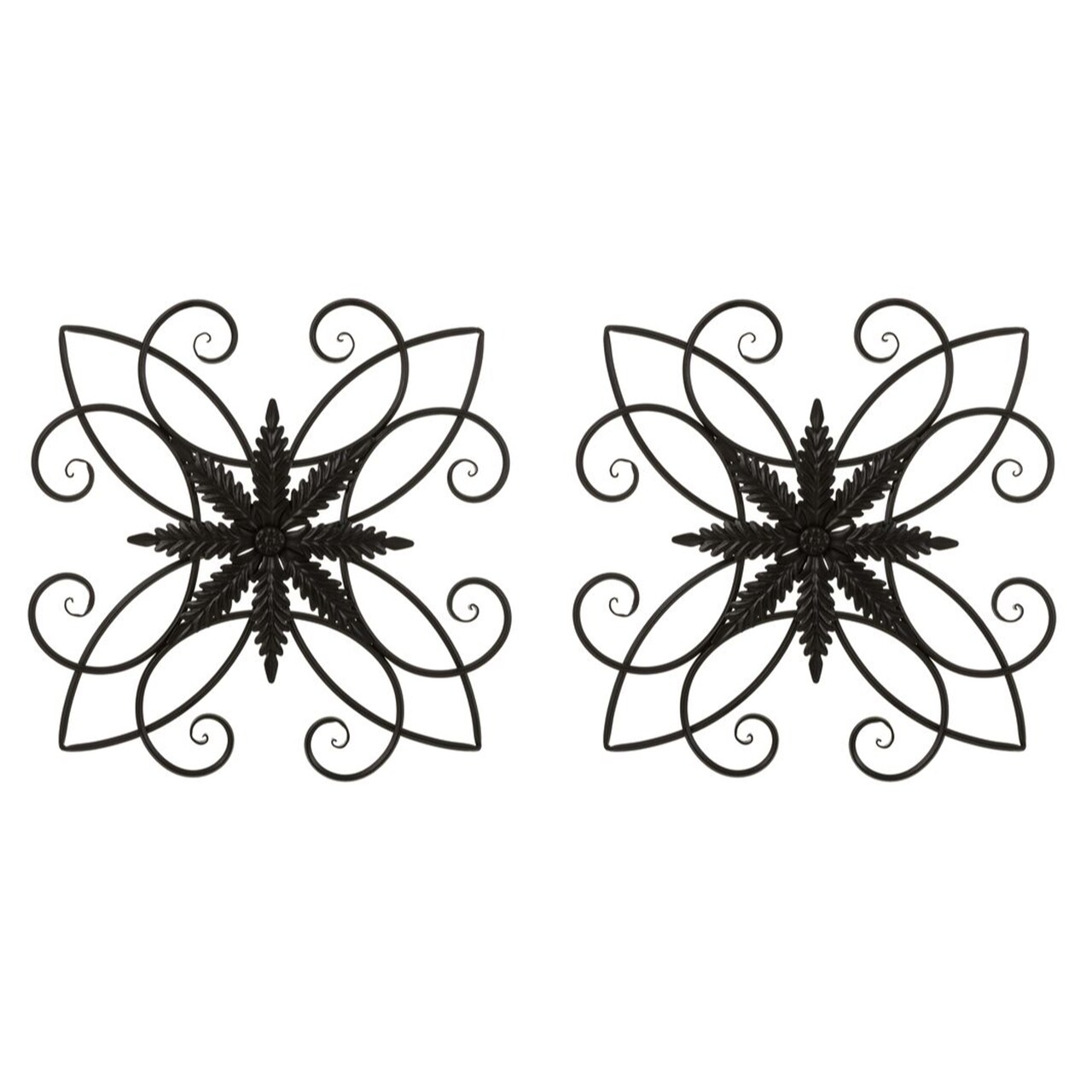 Set of 2 20"L Traditional Clematis Pattern Iron Scroll Outdoor Wall Decor